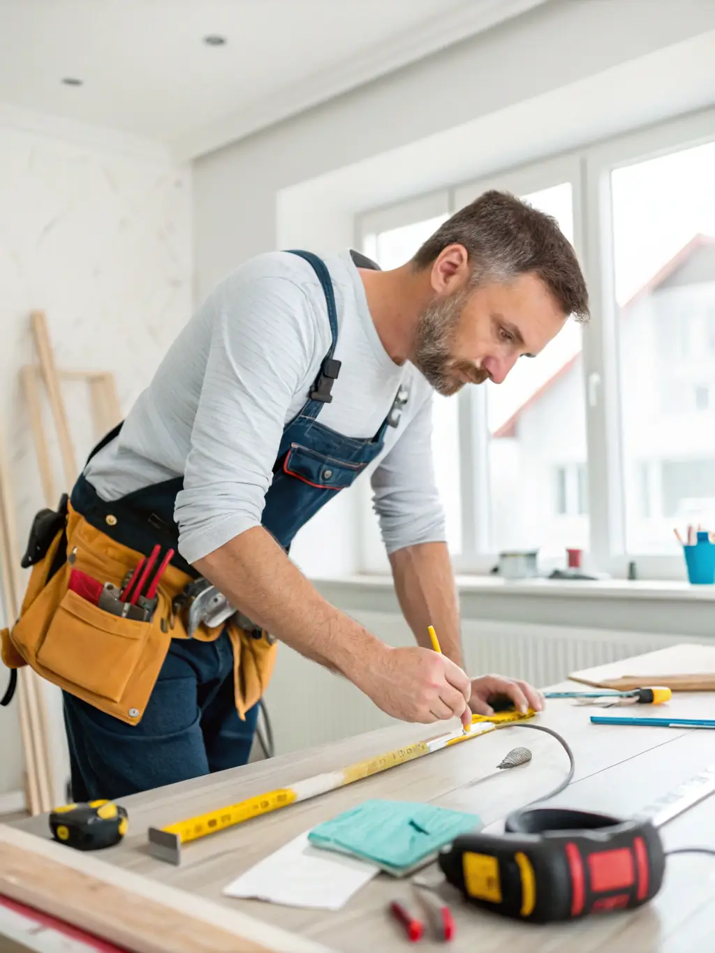 A professional photograph of a handyman completing a general repair task in a home, highlighting Himma FM's versatility.